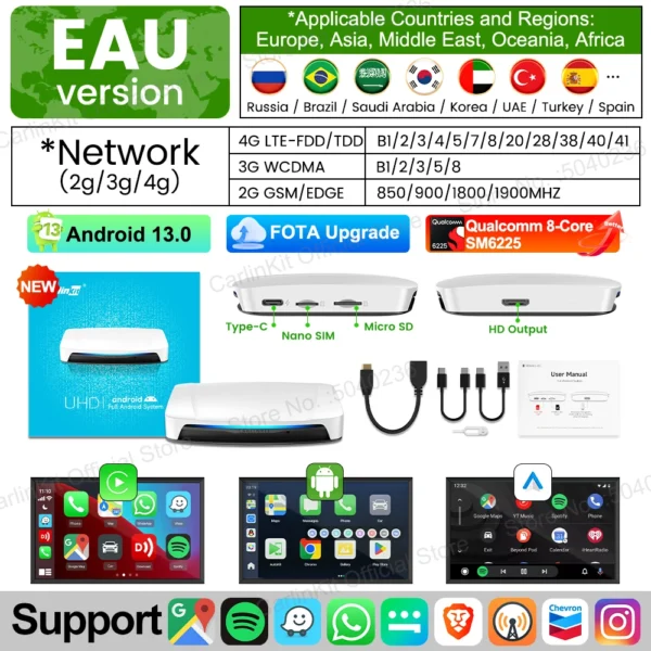 2025 Carlinkit 8G+128G Smart CarPlay Ai Box Android 13 Qualcomm SM6225 660 8 Core Wireless Android Auto&CarPlay GPS For YouTube - Image 8