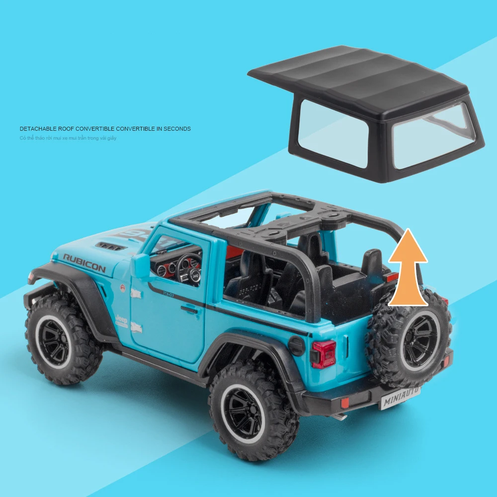 1:32 Jeep Wrangler Rubicon Alloy Off Road Diecast Model Sound &  Lihgt Toy Home Interior Decoration Kids Gift Birthday Present - Image 4