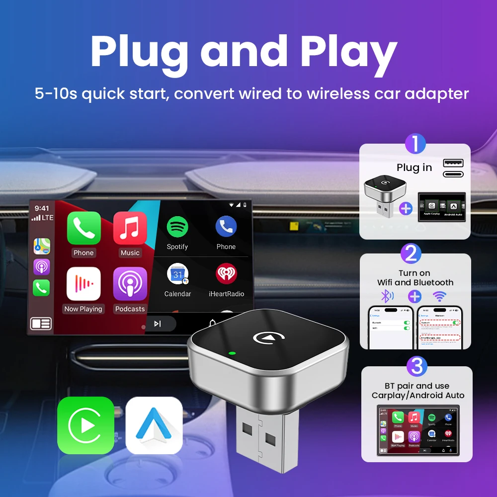 2025 Wireless CarPlay Android Auto Adapter USB Dongle Smart Mini Box Plug And Play 5G WIFI Bluetooth For 98% Wired Carplay Cars - Image 2