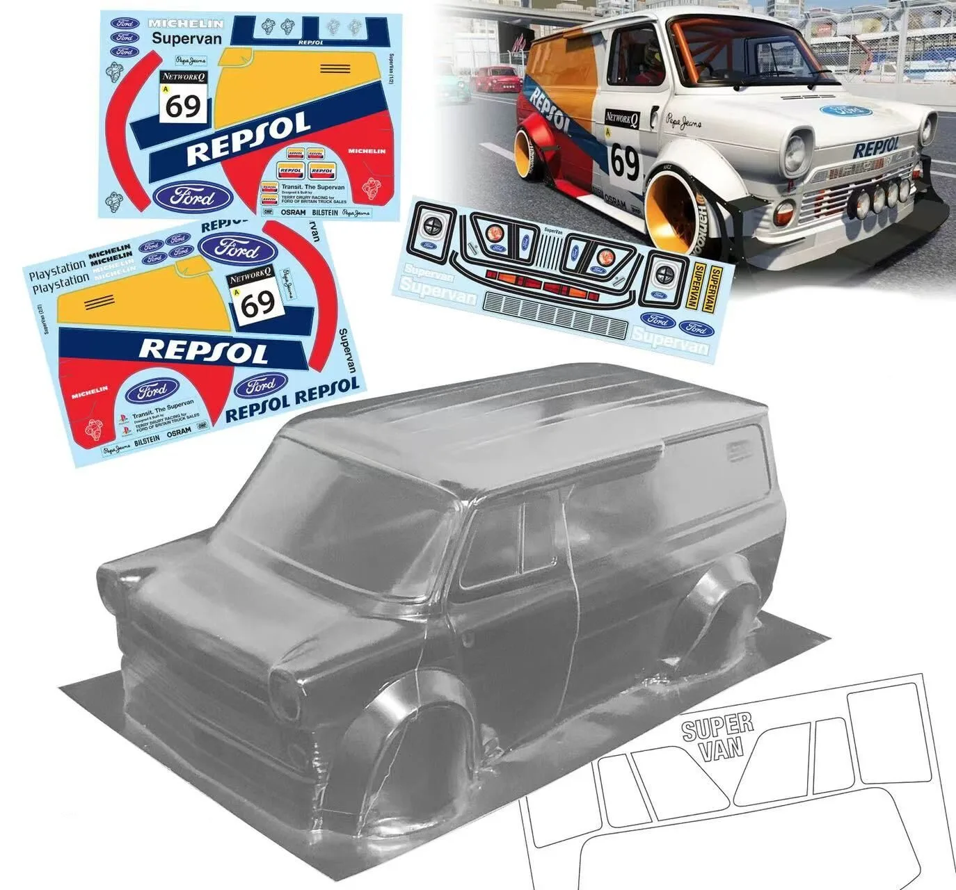1/10 Super Van Wide body RC PC body shell lampshade 190mm width Transparent drift touring body shell For RC hsp hpi trax Tamiya - Image 8