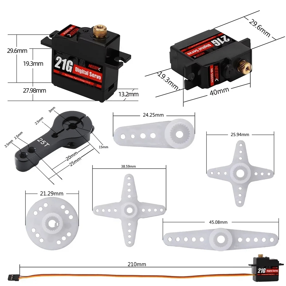 NEEBRC 21G Metal Gear Waterproof Dgital RC Servo for 1/14 1/16 1/18 RC Car Drone Boat Hyper Go 14209 14210 MN99S MN82 MN78 WPL - Image 6
