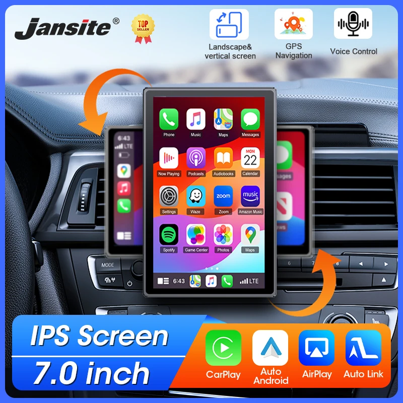 7-inch-Rear-Cam  Portable Multimedia Player Carplay AI Screen IPS Touch Screen GPS Navigation Bluetooth Support Horizontal/Vertical Screen