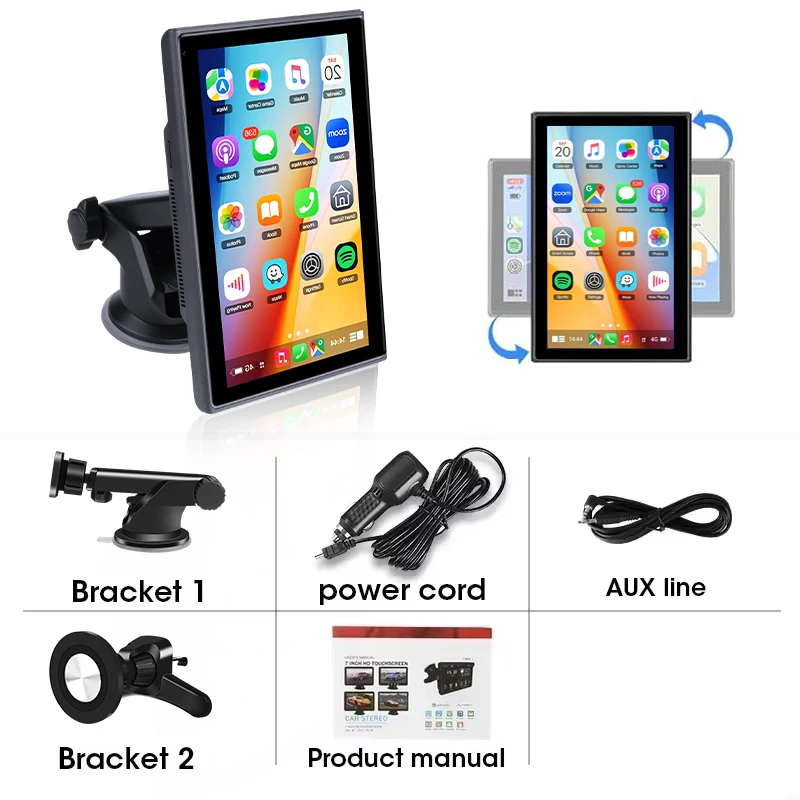 7-inch-Rear-Cam  Portable Multimedia Player Carplay AI Screen IPS Touch Screen GPS Navigation Bluetooth Support Horizontal/Vertical Screen - Image 7