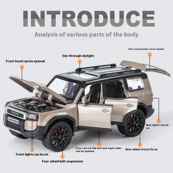 1:32 TOYOTA PRADO Land Cruiser Off Road Vehicle Metal Alloy Diecast Model Car Outdoor Display Collectibles Decorative Gift Boy - Image 2