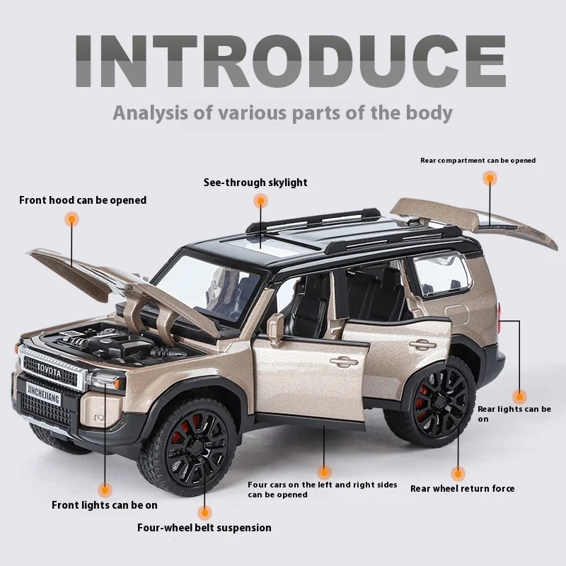 1:32 TOYOTA PRADO Land Cruiser Off Road Vehicle Metal Alloy Diecast Model Car Outdoor Display Collectibles Decorative Gift Boy - Image 2