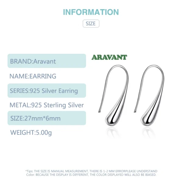 Aravant 925 Silver Teardrop/Water drop/Raindrop Dangle Earrings For Women Valentine Gifts Fashion Jewelry - Image 6