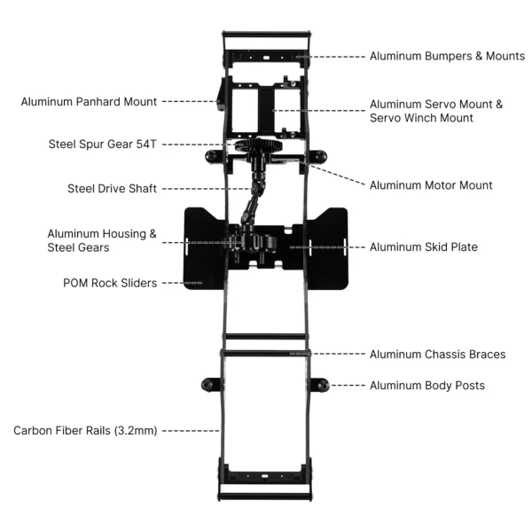 LCG-Chassis-Kit: INJORA Front Mounted Transmission LCG Carbon Fiber Chassis Kit for 1/10 RC Crawlers (INC 10F) - Image 6
