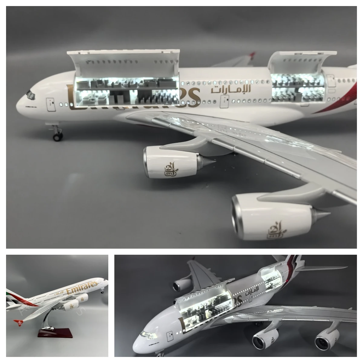 NEW Airbus A380 UAE/Emirates Model Plane 18 inchs Large Model Airplane Kits with LED Light(Touch or Sound Control)