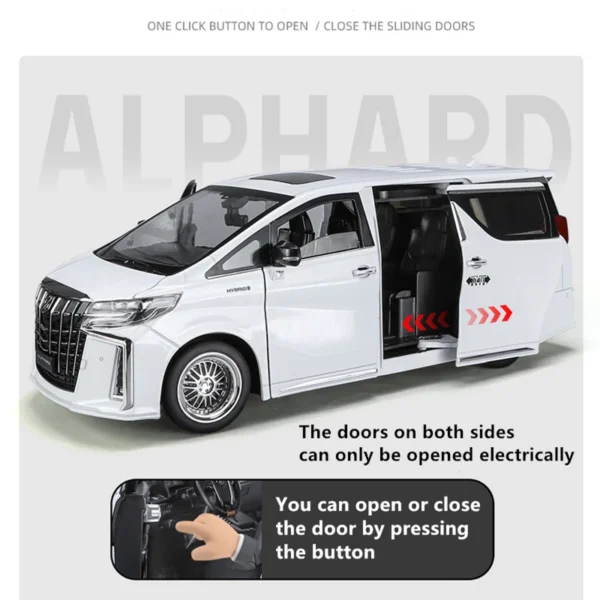 New 1/18 Toyota Alphard MPV Alloy Car Model Diecast Metal Toy Commercial Vehicles Car Model Simulation Sound and Light Kids Gift - Image 3