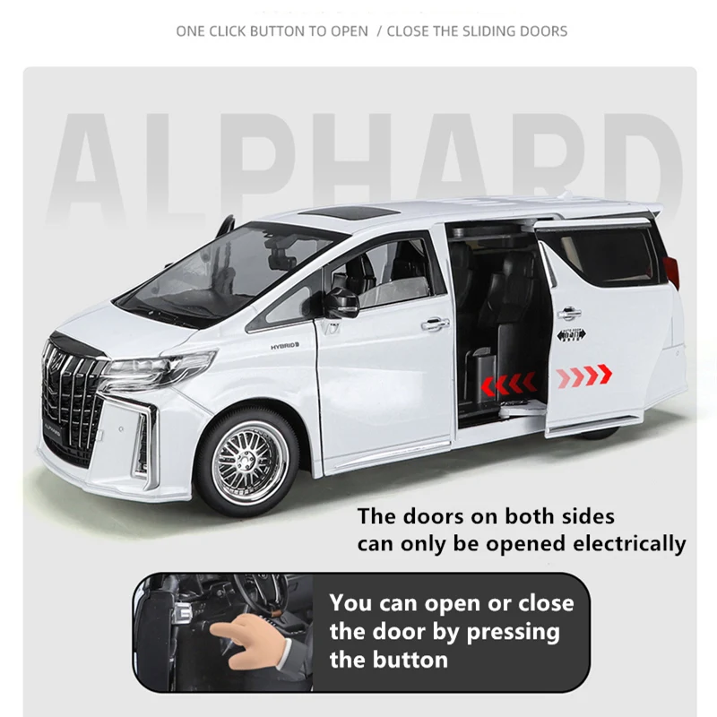 New 1/18 Toyota Alphard MPV Alloy Car Model Diecast Metal Toy Commercial Vehicles Car Model Simulation Sound and Light Kids Gift - Image 3