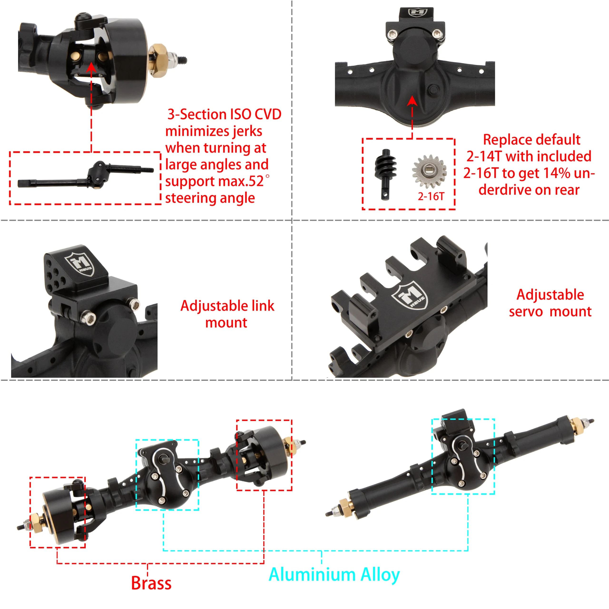 MEUS RACING 5mm Nylon ISO V2 SCX24 Axles with 3-Section CVD for Axial 1/24 SCX24 RC Crawler - Image 3