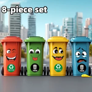 Face4: 8pcs/sheet Cartoon Expression Recycling Symbol Stickers Waterproof for Trash Can Toilet Lid Self-adhesive Vinyl Decals