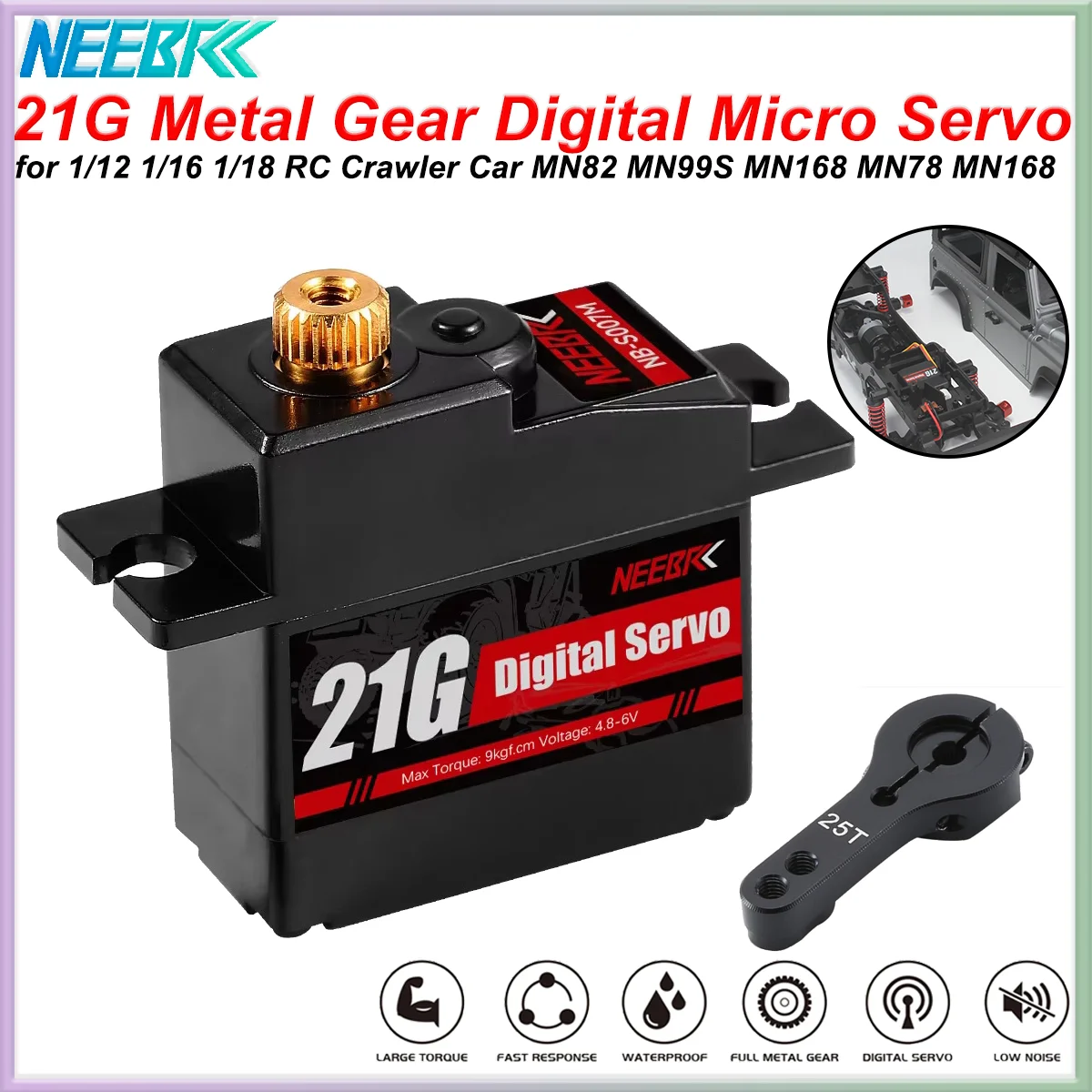 NEEBRC 21G Metal Gear Waterproof Dgital RC Servo for 1/14 1/16 1/18 RC Car Drone Boat Hyper Go 14209 14210 MN99S MN82 MN78 WPL