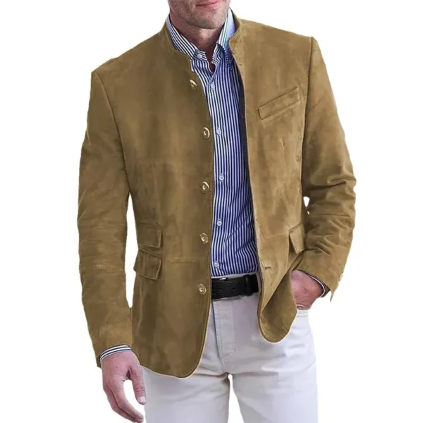 Autumn Winter Men's Casual Suede Blazer Jacket Long Sleeve Solid Color Single Breasted Button Fashion Jackets - Image 3