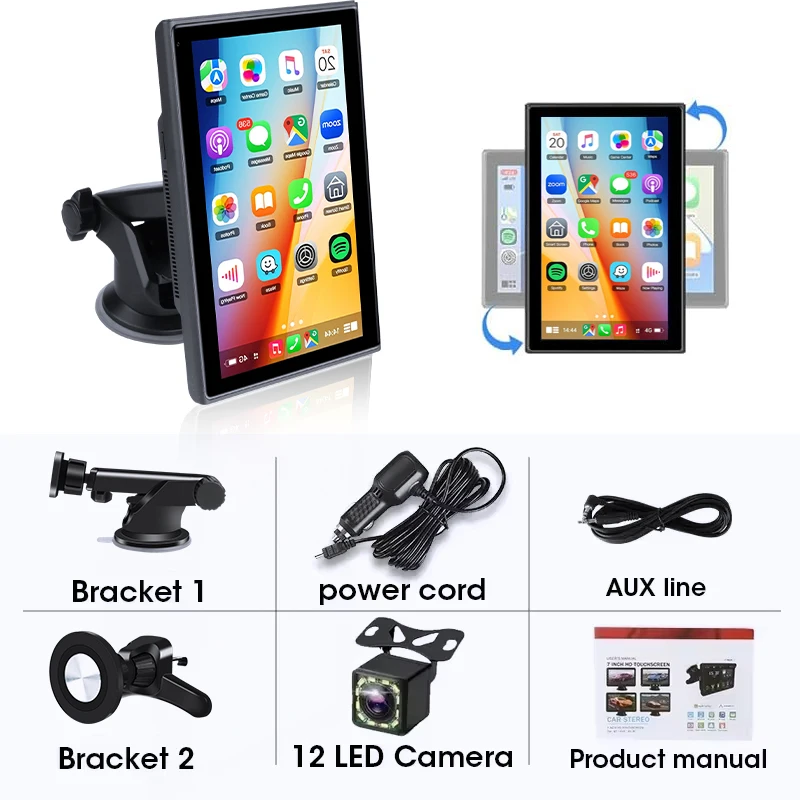 7-inch-Rear-Cam  Portable Multimedia Player Carplay AI Screen IPS Touch Screen GPS Navigation Bluetooth Support Horizontal/Vertical Screen - Image 8