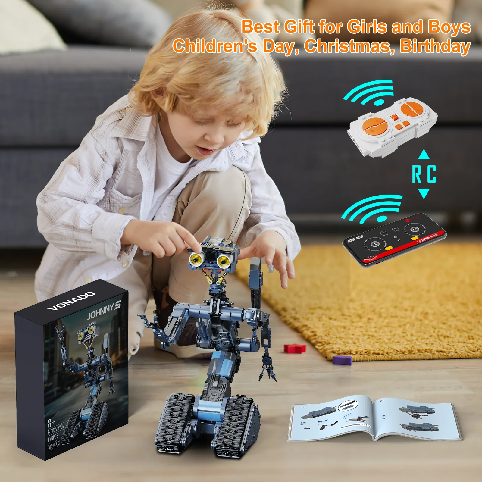 Johnnys 5 Robot Building Blocks Set Military Robot Model Action Figure Bricks Johnnys Five Building Blocks 1176PCS-With-motor - Image 6
