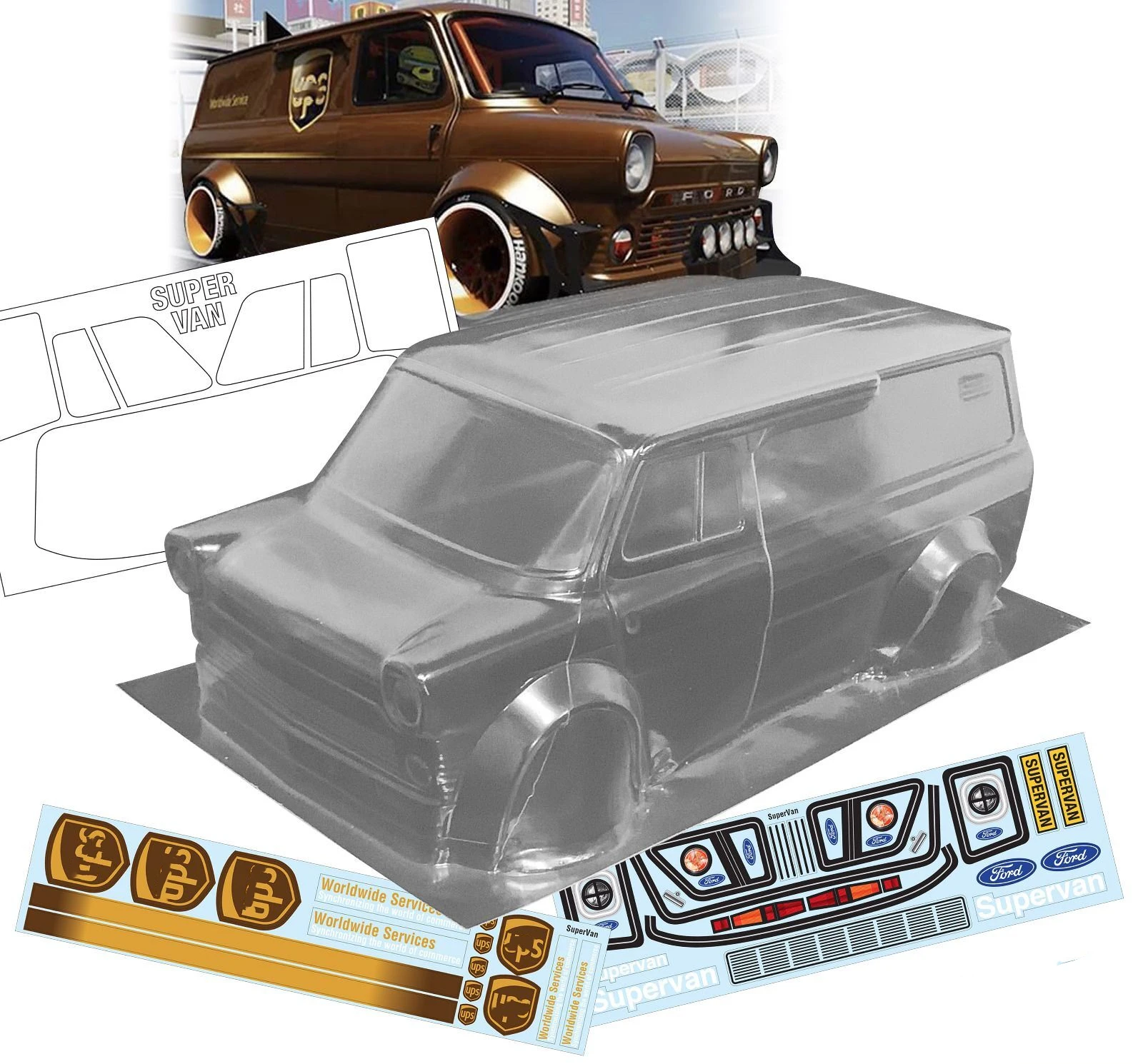 1/10 Super Van Wide body RC PC body shell lampshade 190mm width Transparent drift touring body shell For RC hsp hpi trax Tamiya - Image 2