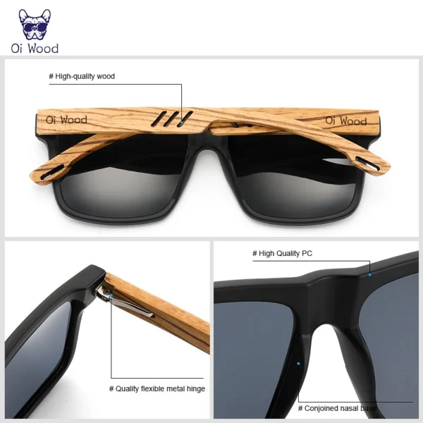 Oi Wood New High Quality Square Sunglasses For Men Polarized UV400 Fashion Sunglass Mirror Sport sun glasses Driving oculos - Image 5