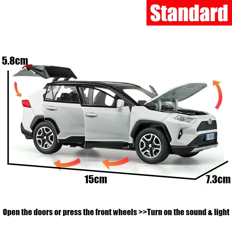 1/32 Toyota RAV4 SUV Off-Road Toy Car  JKM Diecast Metal Model Sound &  Light Doors Openable Educational Collection Gift For Boy - Image 7