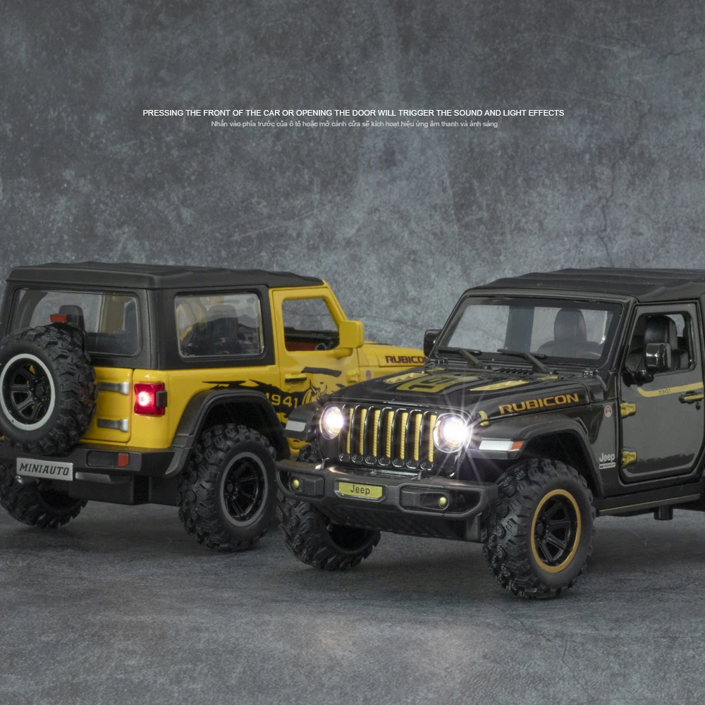 1:32 Jeep Wrangler Rubicon Alloy Off Road Diecast Model Sound &  Lihgt Toy Home Interior Decoration Kids Gift Birthday Present - Image 3