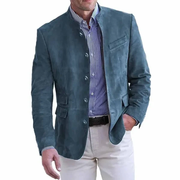 Autumn Winter Men's Casual Suede Blazer Jacket Long Sleeve Solid Color Single Breasted Button Fashion Jackets - Image 8