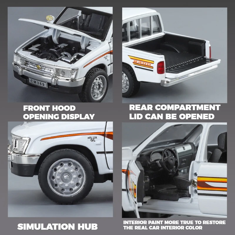 1:32 Toyota Hilux Off Road Pickup Truck Alloy Diecast Metal Model Hight Simulation Sound Light Toy Desktop Ornaments Boys Gifts - Image 6