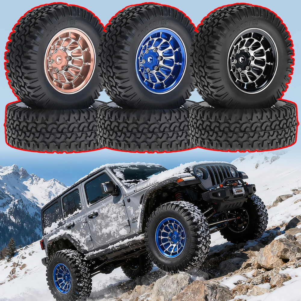 1.55-inch Metal Wheel Hub+rubber Tire For 1/10 Rc Rock Crawler Cars Axial 90069 D90 Cc01 Tf02 Lc70 MJX Rgt Rc4wd