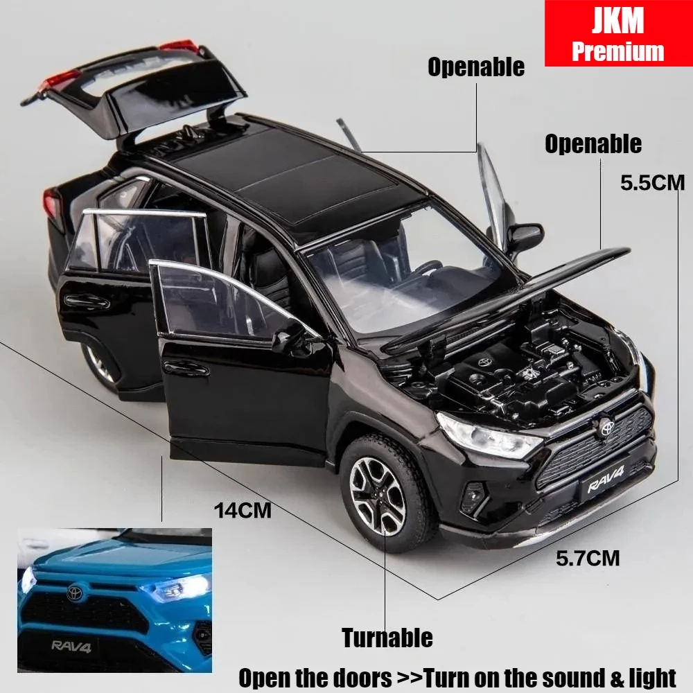 1/32 Toyota RAV4 SUV Off-Road Toy Car  JKM Diecast Metal Model Sound &  Light Doors Openable Educational Collection Gift For Boy - Image 2