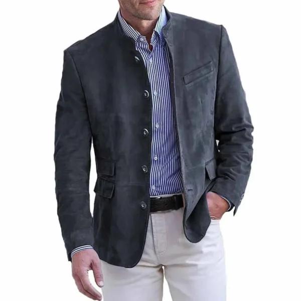 Autumn Winter Men's Casual Suede Blazer Jacket Long Sleeve Solid Color Single Breasted Button Fashion Jackets - Image 4
