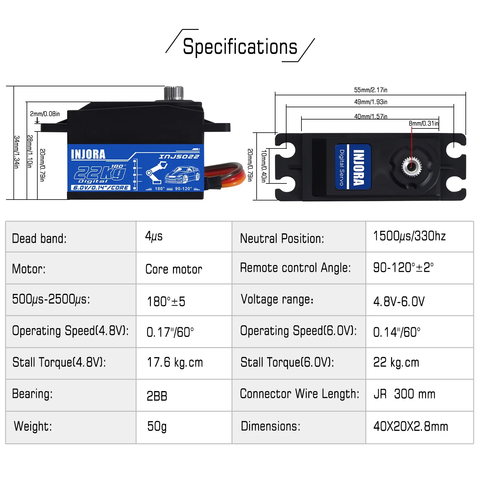 INJORA INJS022 22KG Low Profile Digital Servo for 1/10 RC Car Robot Model - Image 4