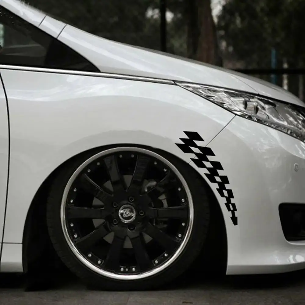 2PCS Universal Racing Stickers Vehicle Car Decals Wheel Eyebrow Checkered Flags Safety Reflector Vinyl Stickers Prevention Decor - Image 3