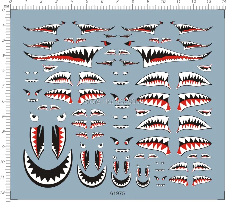 1/144 1/72 1/48 1/32 Scale USSAF Airforce Airplane Shark Jaw Model Water Slide Decal - Image 3