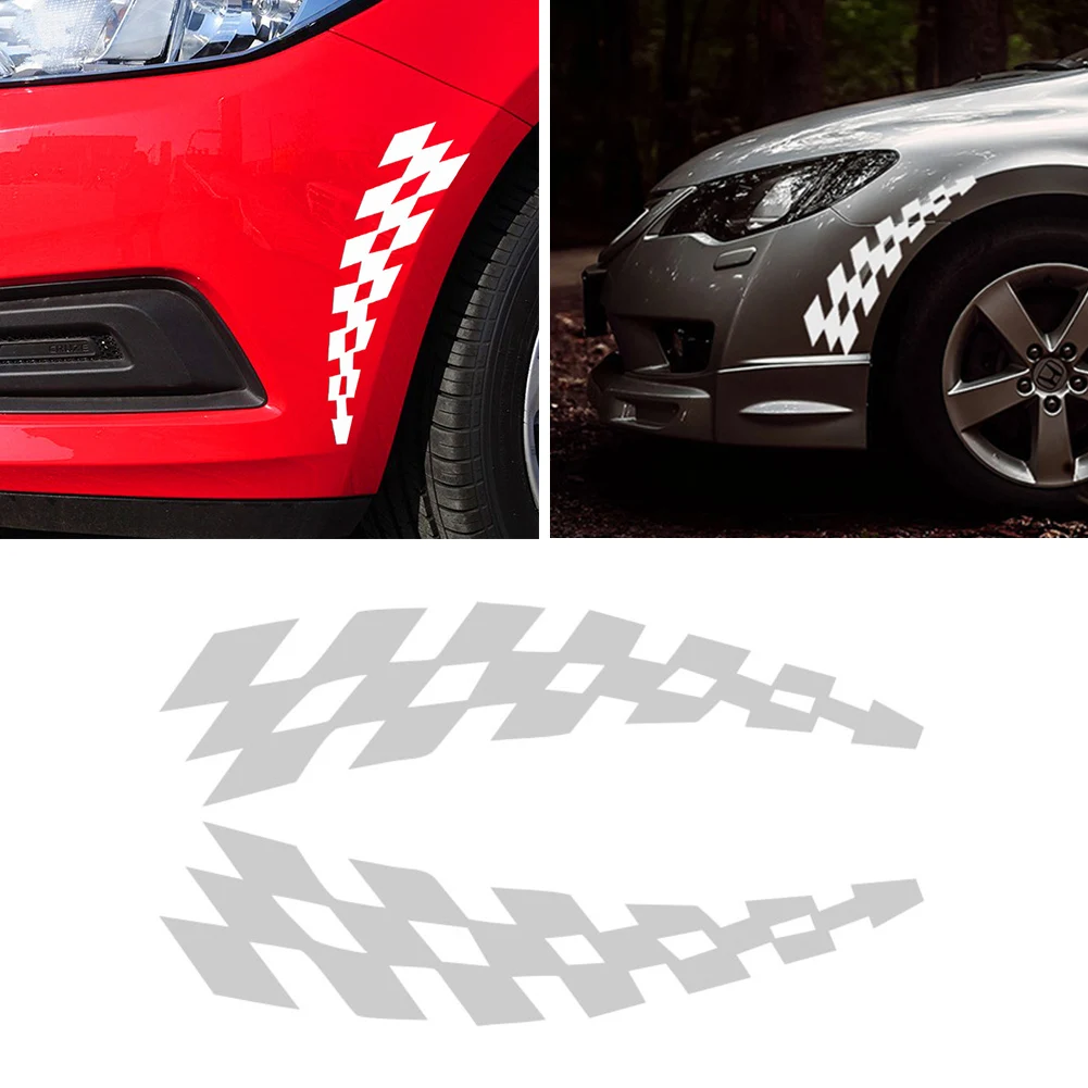 2PCS Universal Racing Stickers Vehicle Car Decals Wheel Eyebrow Checkered Flags Safety Reflector Vinyl Stickers Prevention Decor - Image 2