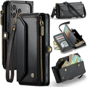 Crossbody Wallet Case for iPhone 17 Pro Max iPhon Air 17 Pro RFID Blocking 7-10 Card Slots PU Leather Flip Wristlet with Strap