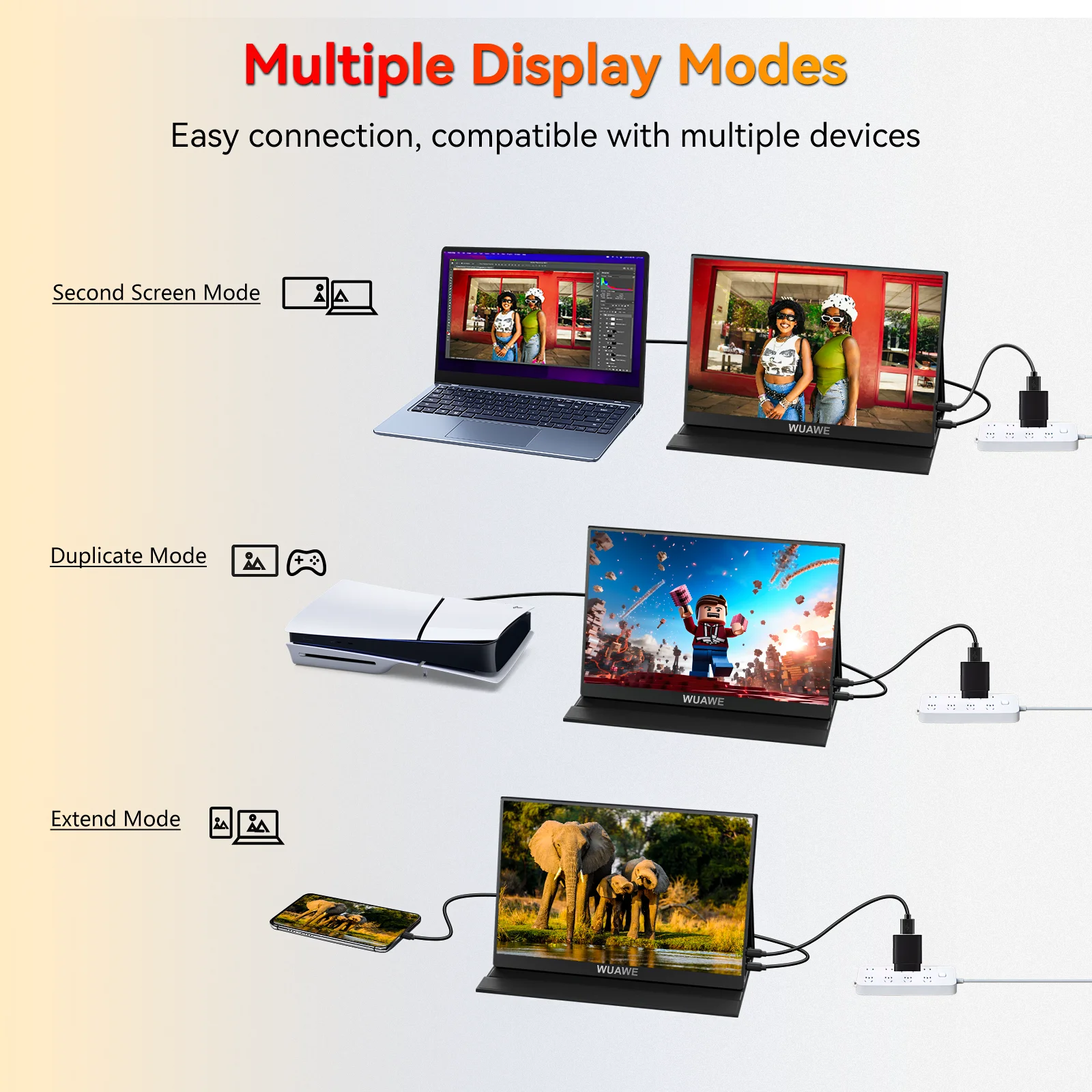 WF156-60B: 15.6 inch WUAWE Portable Monitor for Laptop 16:9 1080P 60HZ Gaming IPS Display LCD FHD External Second Computer Screen for Phone - Image 3