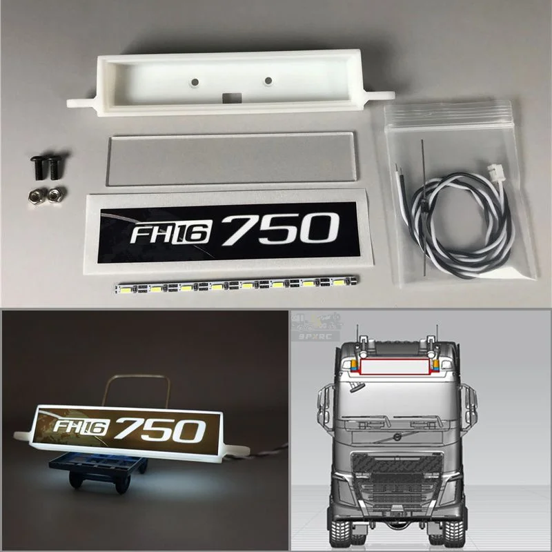 billboard-lights: 1:14 Scale LED Advertising Light Boxes Sun Visor Light Parts for Tamiya RC Truck Tipper VOLVO 750 FH16 560360 Assembly Toys DIY