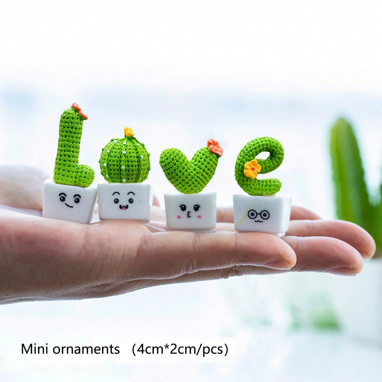 4pc/set Mini Simulation Succulent Cactus Resin Crafts Home Desktop Car Interior Decorative Ornaments - Image 7