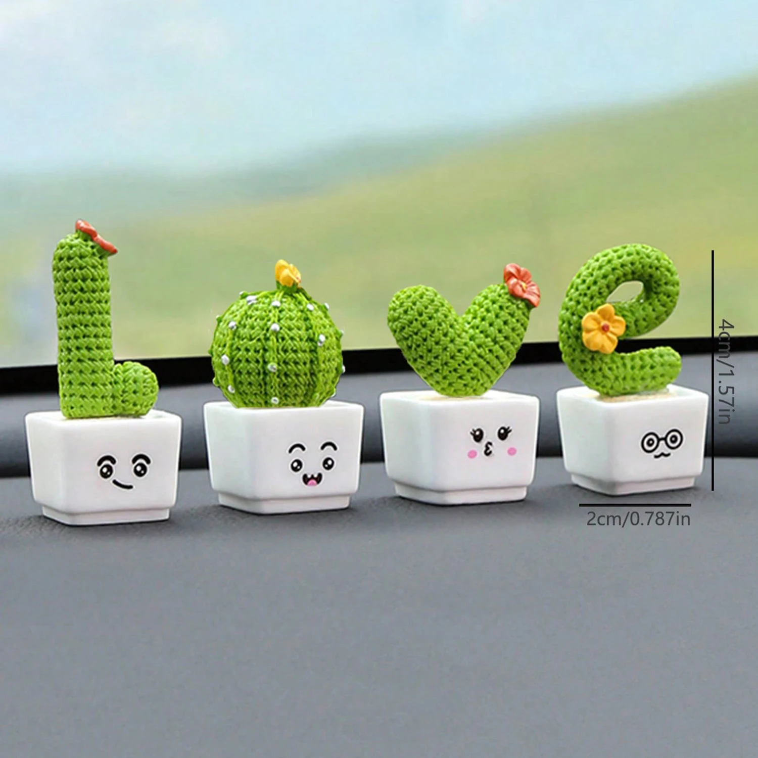 4pc/set Mini Simulation Succulent Cactus Resin Crafts Home Desktop Car Interior Decorative Ornaments - Image 2
