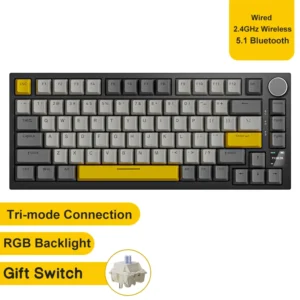 [AK820PRO Grey2] Ajazz AK820/AK820Pro Gaming Mechanical Keyboard Bluetooth 5.1/Wireless/C-Wired Customized Keyboard with Knob Hot Swapping Gasket
