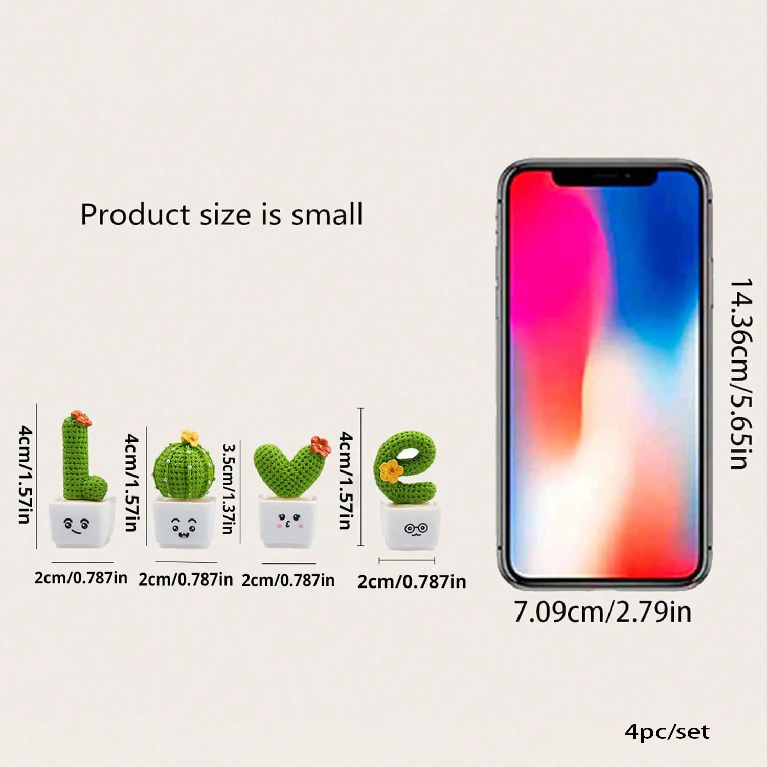 4pc/set Mini Simulation Succulent Cactus Resin Crafts Home Desktop Car Interior Decorative Ornaments - Image 9