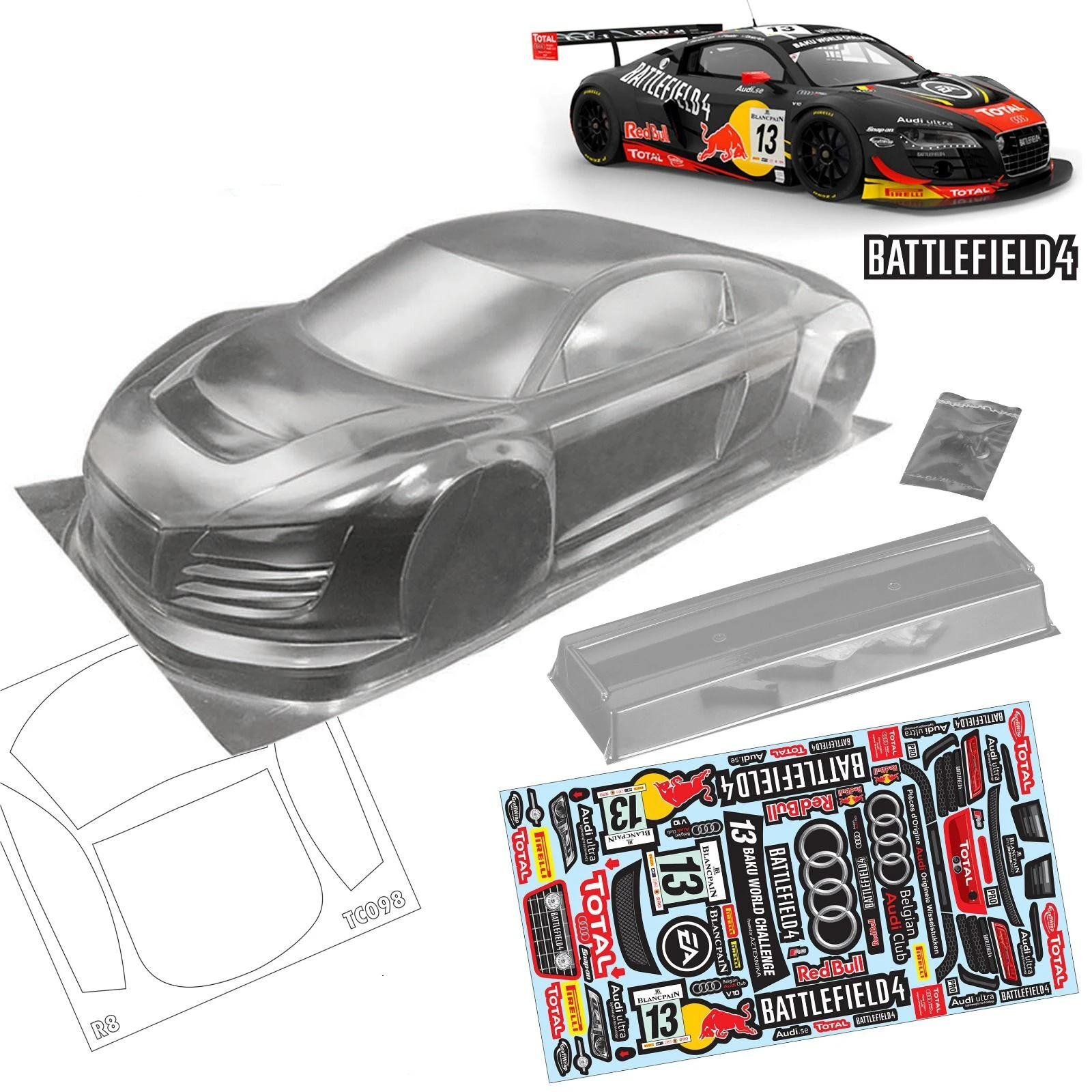 High quality R8 Sport DTM 1/10 drift RC PC body shell lampshade 200mm width Transparent drift body shell RC hsp hpi trax Tamiya - Image 2
