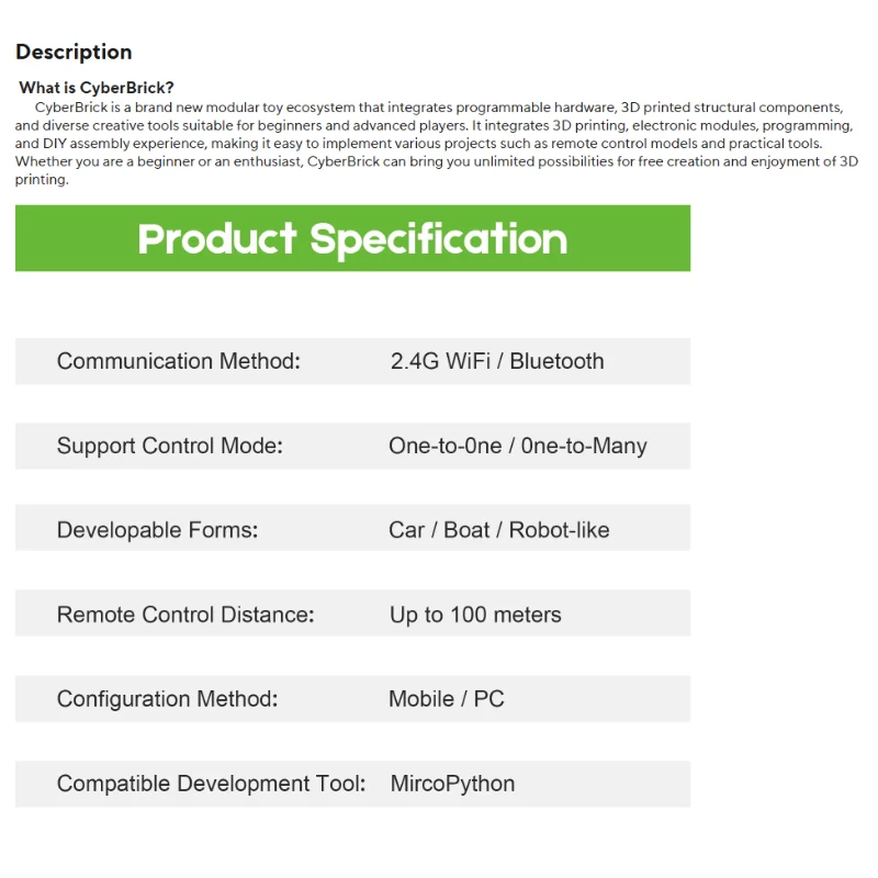 BambuLab CyberBrick Remote Control Hardware Set Racing Robot DIY Assembly Toy Maker Treasure 3D Printing Model Components - Image 6