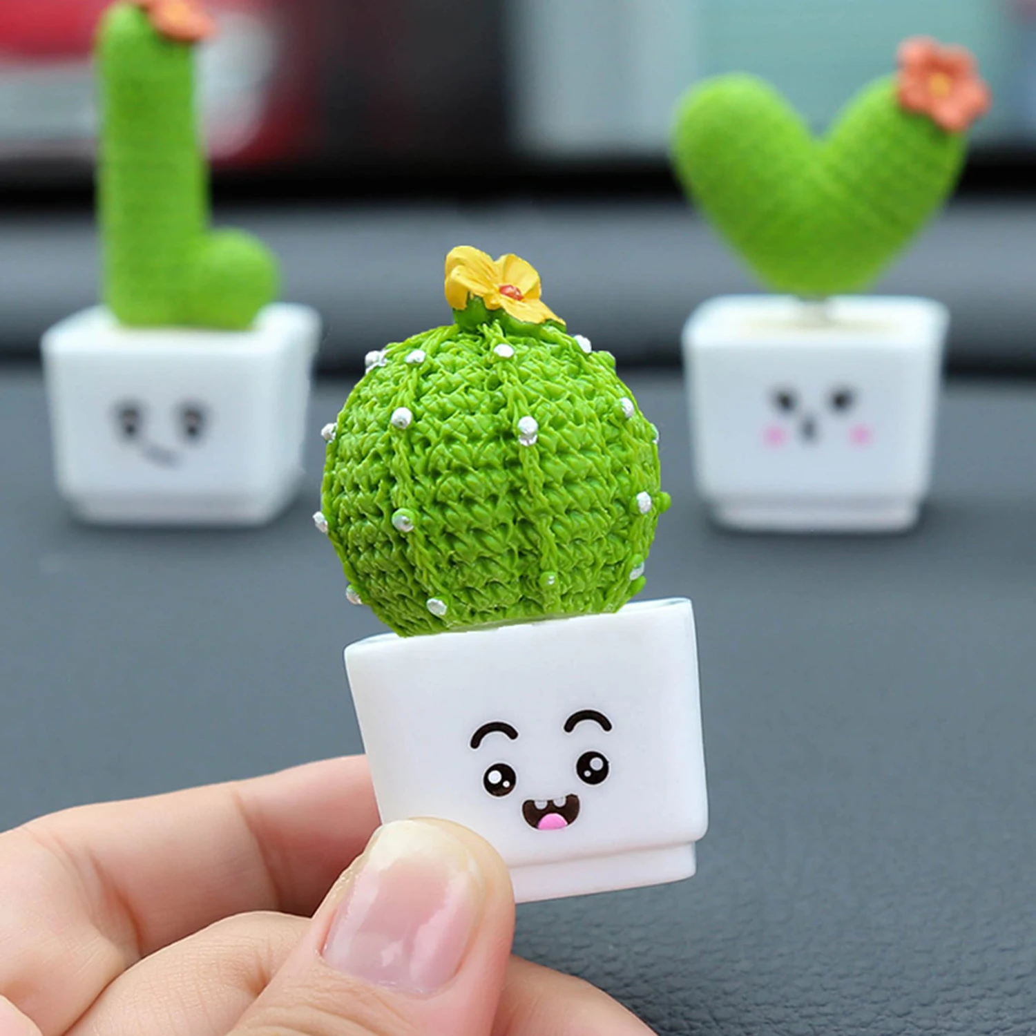 4pc/set Mini Simulation Succulent Cactus Resin Crafts Home Desktop Car Interior Decorative Ornaments - Image 3