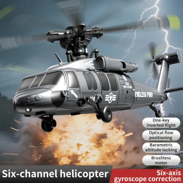 U9901 2.4G RC Helicopter Six Channel Simulation Brushless Drone Optical Flow Positioning One Click Inverted Helicopter Model