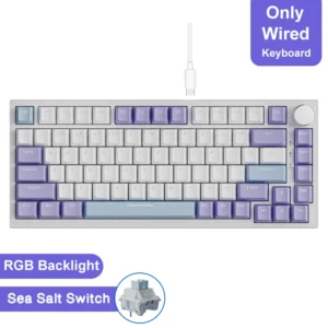 [AK820 Purple] Ajazz AK820/AK820Pro Gaming Mechanical Keyboard Bluetooth 5.1/Wireless/C-Wired Customized Keyboard with Knob Hot Swapping Gasket