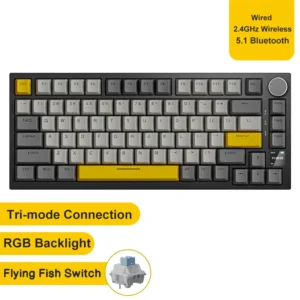[AK820PRO Grey1] Ajazz AK820/AK820Pro Gaming Mechanical Keyboard Bluetooth 5.1/Wireless/C-Wired Customized Keyboard with Knob Hot Swapping Gasket
