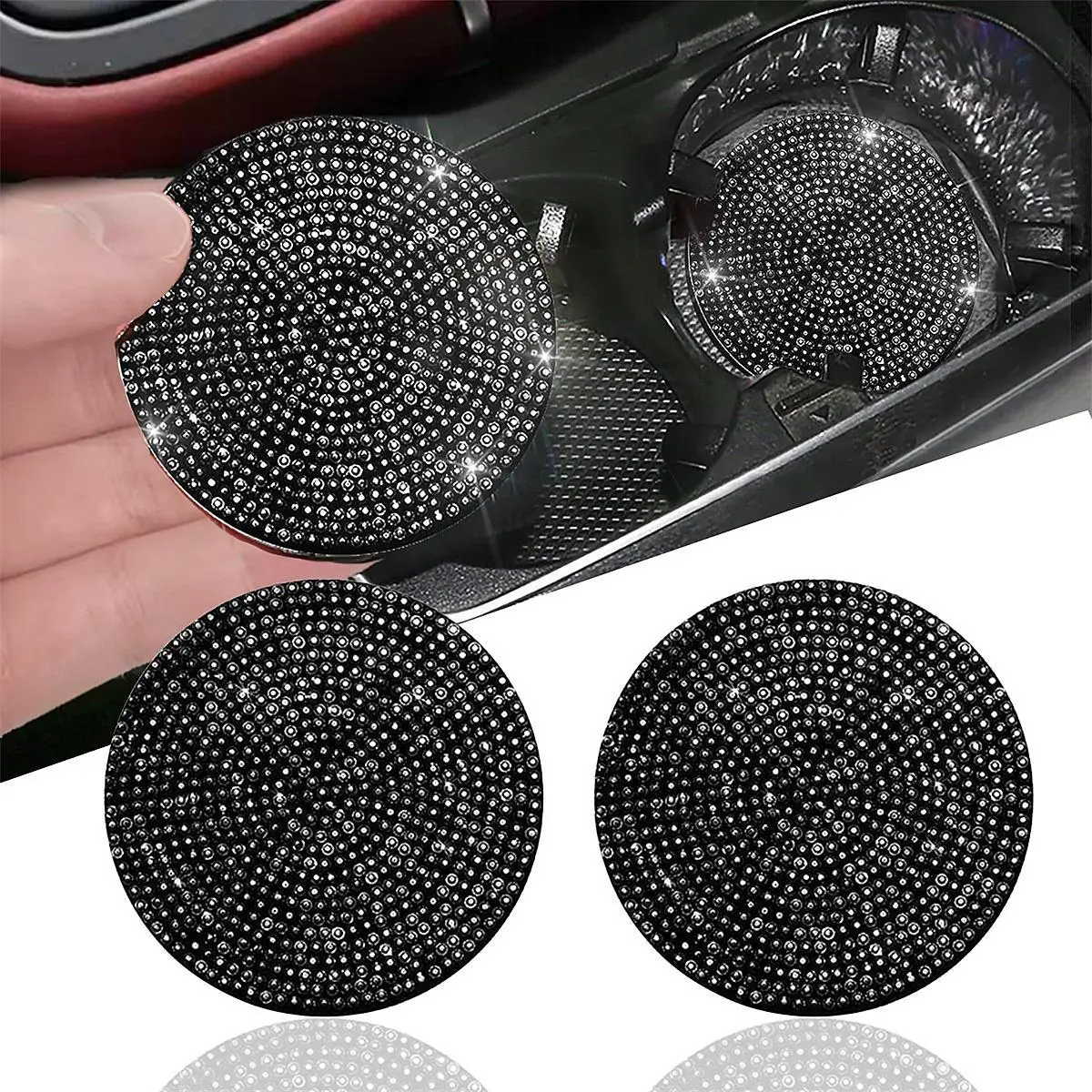 2pcs Imitation Diamond Fashion Car Cup Cushion Bling Car Cup Holder Coaster Anti-slip Popular and fashionable coasters - Image 2