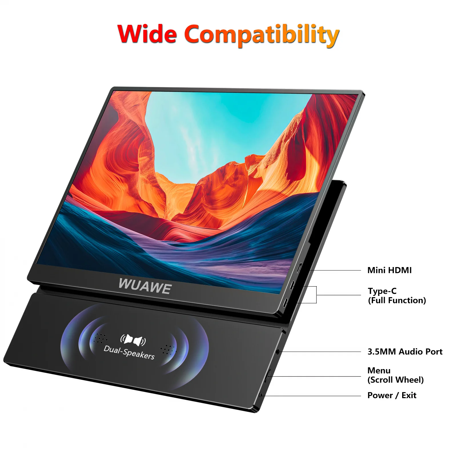 WF156-60B: 15.6 inch WUAWE Portable Monitor for Laptop 16:9 1080P 60HZ Gaming IPS Display LCD FHD External Second Computer Screen for Phone