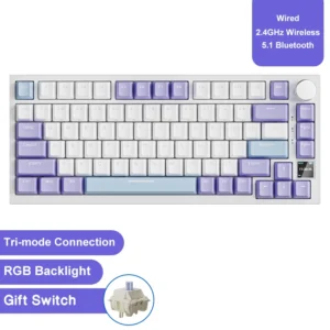 [AK820PRO Purple2] Ajazz AK820/AK820Pro Gaming Mechanical Keyboard Bluetooth 5.1/Wireless/C-Wired Customized Keyboard with Knob Hot Swapping Gasket