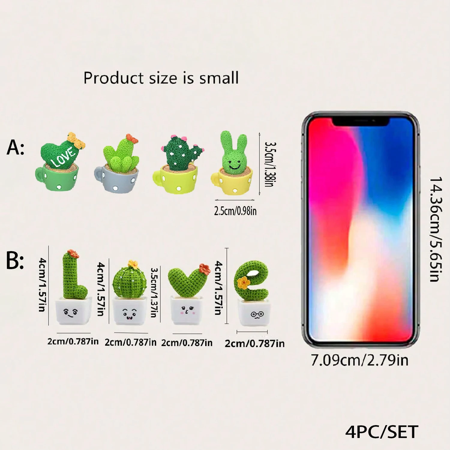 4pc/set Mini Simulation Succulent Cactus Resin Crafts Home Desktop Car Interior Decorative Ornaments - Image 6